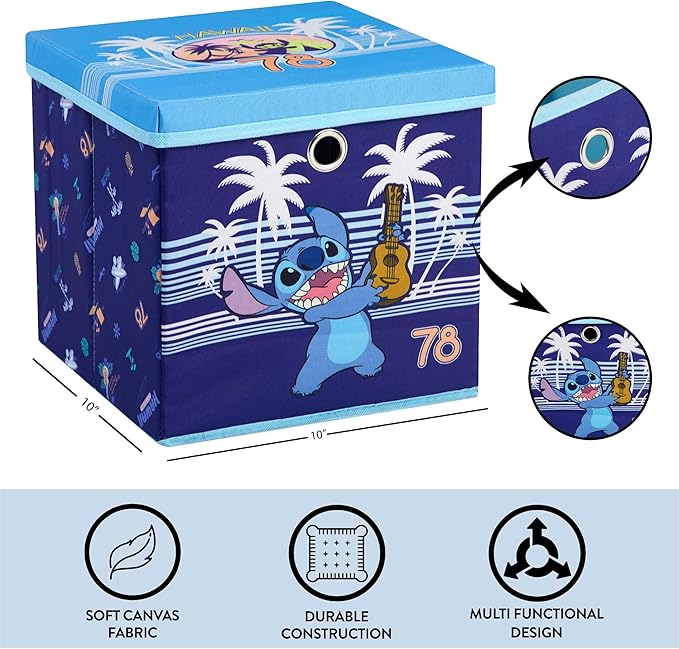 Lilo & Stitch Collapsible Storage Cube with Removable Lid,10"x10"x10" Fabric Organizer Bin for Kids’ Toys, Clothes & Accessor