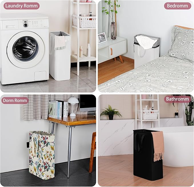 efluky Slim Laundry Basket, Narrow Laundry Hamper with Handles, Collapsible Dirty Clothes Hamper, Tall Laundry Bin for Laundr