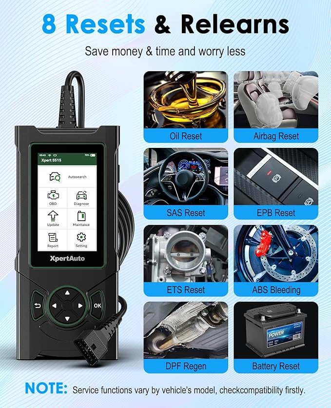 OBD2 Scanner S515 ABS SRS ECM TCM,Car Code Reader, Diagnostic Scan Tool with Reset for ABS/SRS/Oil/EPB/SAS/ETS/Battery/DPF/,