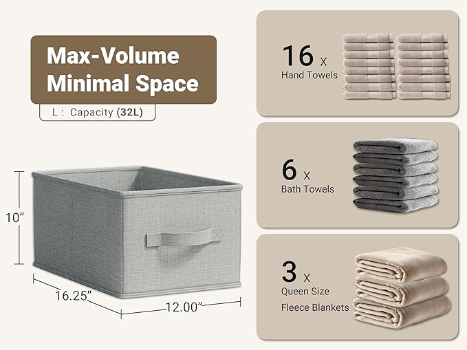 LayerSpace 3 Pack Fabric Storage Bins for Shelves | 16.25x12x10in Closet Storage Baskets | Collapsible Storage Bins |Fabric C