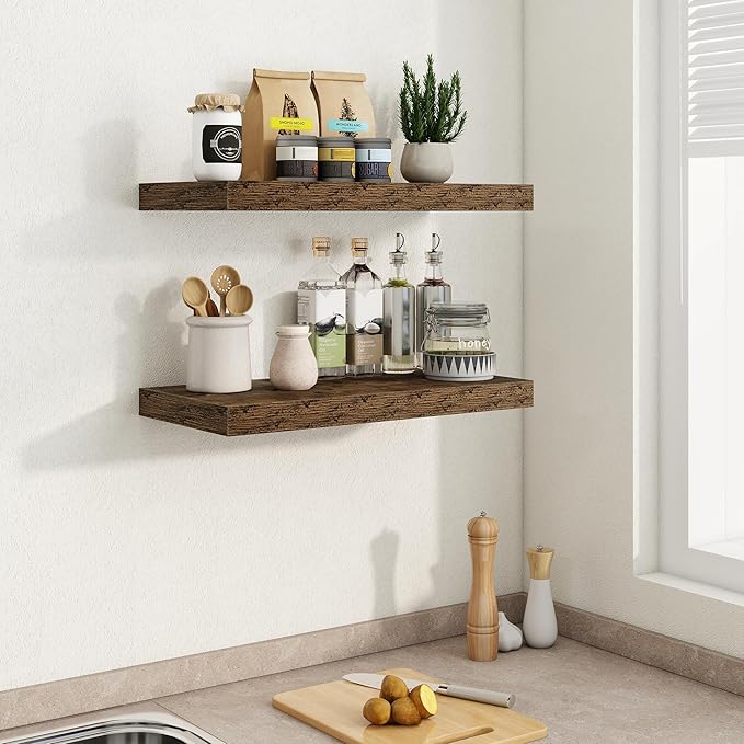 24"W x 9.3"D Floating Shelves for Wall, Wall Mounted Bathroom Shelves 2 Pack Deep Floating Shelf for Bedroom Kitchen Living R