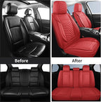 Nappa Leather Car Seat Covers Full Set, Red Car seat Protector 5 Seats, Waterproof Car Seat Cushion, Universal Automotive Sea