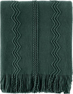 BATTILO HOME Christmas Décor Green Throw Blanket with Fringe, Geometric Bed Throws Dark Green Throws Decorative Throw Blanket