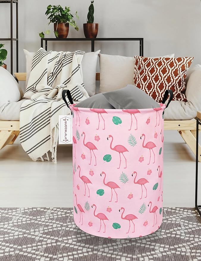 QUEENLALA Large Storage Basket,Laundry Hamper/Bathroom/Home Decor/Collapsible Round Storage Bin,Boys and Girls Hamper/Boxes/C