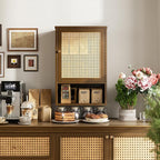 HITNET Bathroom Cabinet Wall Mounted, Medicine Cabinet with Single Rattan Door, Bamboo Hanging Storage Organizer Over Toilet,