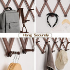 SCUNDA Hat Rack for Wall, Expandable Wall Hat Holder with 16 Hooks, 16 inch Wooden Wall Hook for Baseball Caps,Cowboy, Bag,Ho