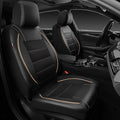 CAR PASS Universal FIT Piping Leather Two Front Seat Covers, Waterproof Faux Leather for SUV Sedan Van Truck, Airbag Compatible,Reserved Opening Holes for Headrest Covers. (Black and Beige)