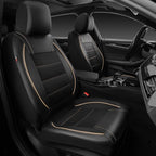 CAR PASS Universal FIT Piping Leather Two Front Seat Covers, Waterproof Faux Leather for SUV Sedan Van Truck, Airbag Compatible,Reserved Opening Holes for Headrest Covers. (Black and Beige)