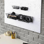Sieral 4 Pcs Black Pegboard Baskets Metal Wire Shelf Baskets Peg Board Organizer Accessories Wall Mount Organizer Attachments