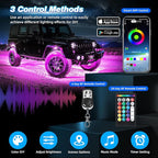 4 Pods Alloy RGB LED Rock Lights for ATV UTV RZR SUV SXS Golf Cart Trucks Car, Metal Waterproof Multicolor Underglow Kit with APP/RF Dual Remote Control Music Sync Brake Light, Neon Underbody 12V