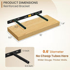 Fun Memories 16 Inch Floating Shelves for Wall, 9.3Inch Deep Floating Shelf, Extra Deeper & Thicker Wall Mounted Storage Shel