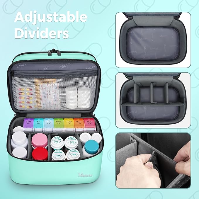 Mancro Dual Layers Medicine Organizer Bag, Pill Bottle Organizer Storage with Lockable Zipper, Medication Travel Bag for Pill