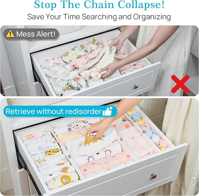 Vtopmart Drawer Dividers for Clothes 8 Pack, Adjustable 4" High Expandable from 11.3"-17" Dresser Drawer Organizer, Plastic D