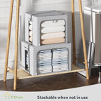 CYhom Clothes Storage Bins Box - Foldable Stackable Container Organizer Set with Clear Window & Carry Handles & Metal Frame -