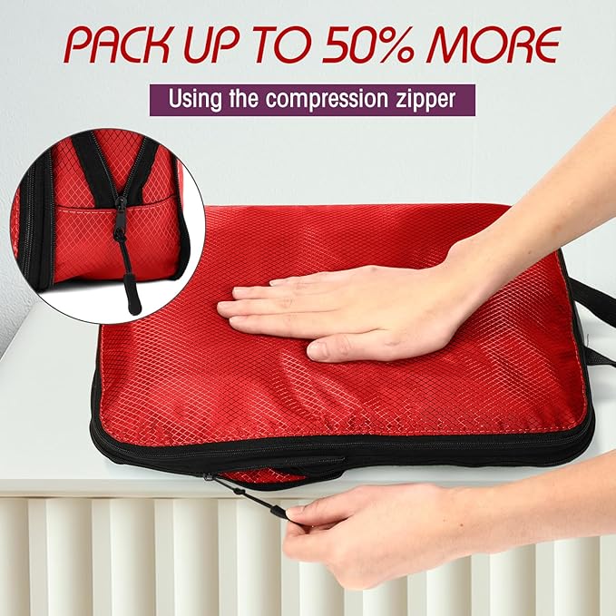 5 Pack Compression Packing Cubes for Travel Space Saving Cubes Luggage Organizer for Suitcase(Purple,M)