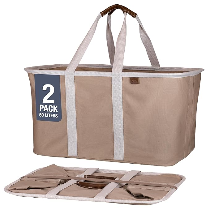 CleverMade Collapsible Laundry Tote 2-Pack (50L) – Foldable Carry-All Storage Bin for Laundry, Car Trunk, RV, Dorm & Home Org