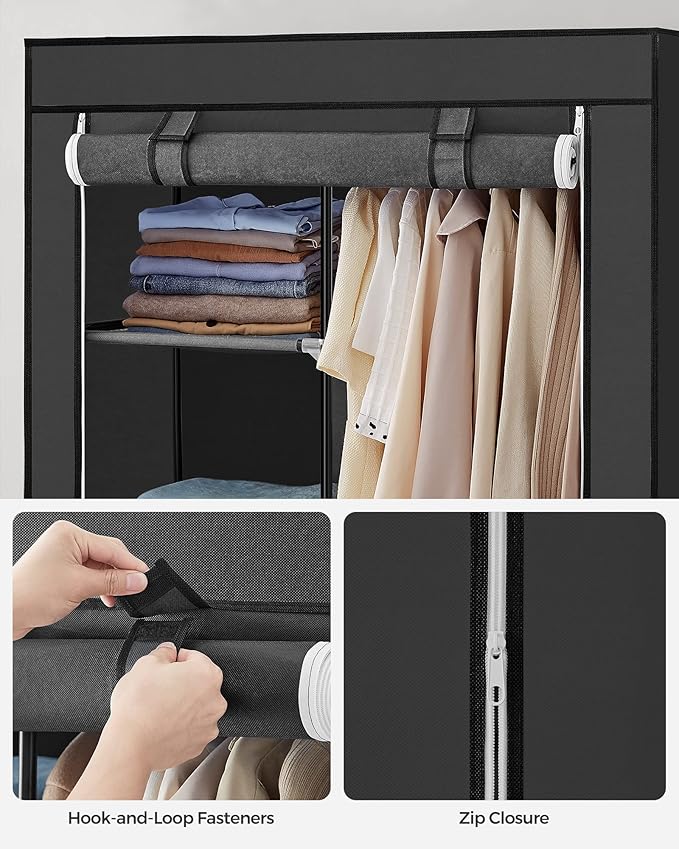 SONGMICS Portable Closet, Fabric Wardrobe, Clothes Rack with Shelves, Pockets, Large Capacity, 1 Hanging Rod, 34.6 x 17.7 x 6