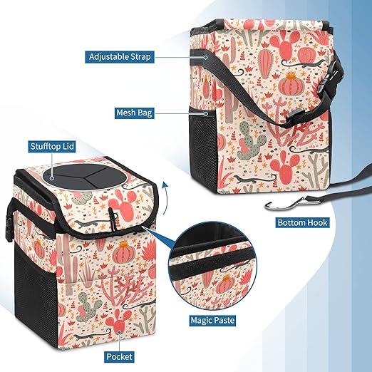 Car Trash Can – Lightweight and Portable with Durable Water-Resistant Coating, No Installation Required, Practical and Ample Capacity,Car Accessories Interior Car Organizer. Cactus