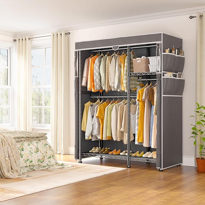 Raybee Clothes Rack with Cover Clothing Racks for Hanging Clothes Heavy Duty Portable Closet with Wheels，Rolling Garment Rack