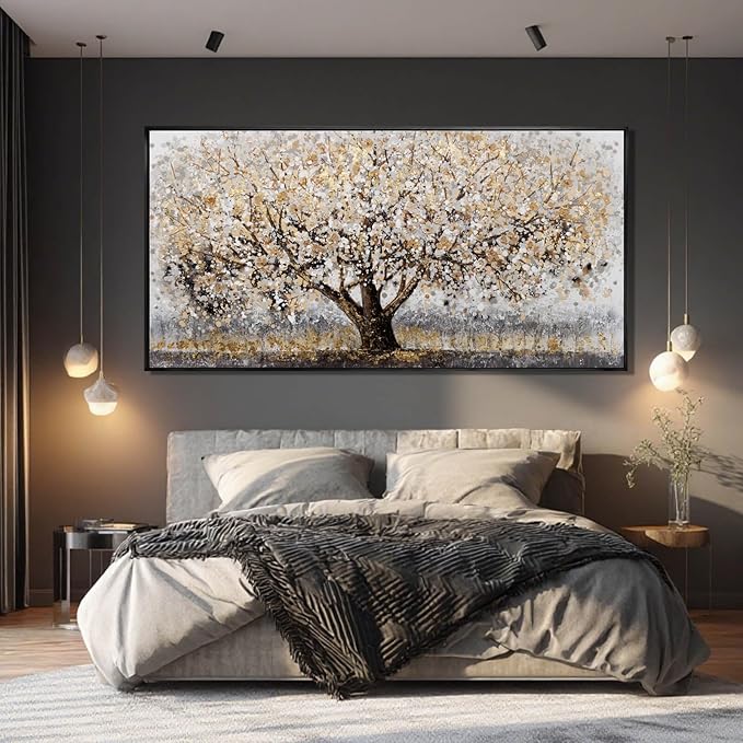 CHUDANHAO Gold Foil Canvas Wall Art Flower Wall Decor Plant Photo Prints Landscape Wall Decorations 29"x58" Large Artwork for
