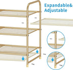 Simple Trending 3-Tier Stackable Shoe Rack, Expandable & Adjustable Shoe Shelf Storage Organizer, Metal Mesh, Gold