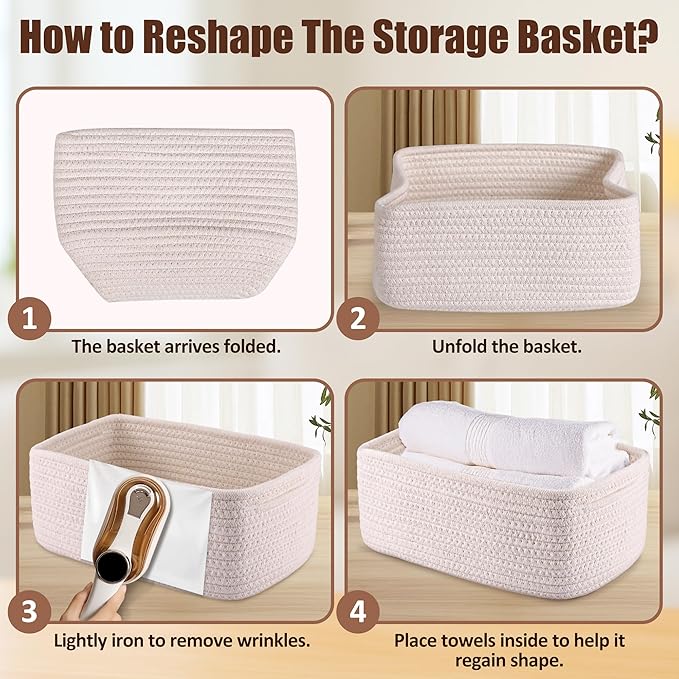 5-Pack Small Woven Rope Storage Baskets – 2 Sizes Organizer Bins for Closet, Shelf, Bookshelf, Nursery, Changing Table, Fabri