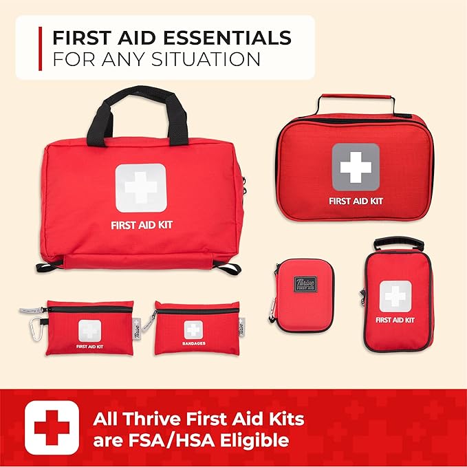 Thrive Mini First Aid Kit - Compact Travel Essentials Pack - Waterproof Camping Essentials Set - Portable Car First Aid Kit &