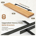 Fun Memories Solid Elm Wood Floating Shelves Set of 2-36 Inch Rustic Wall Shelves with Heavy-Duty Invisible Brackets - for Li