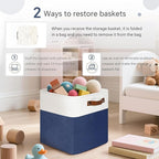 FinishingBo Cube Storage Baskets 6 Pack, 11x11 inch Cube Storage Bins with Leather Handles for Shelf Closet (White/ Blue)