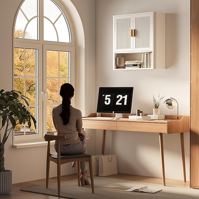 INNOD Bathroom Wall Cabinet, Wall-Mounted Medicine Cabinet with Adjustable Wood Shelf & Doors, Floating Bathroom Cabinet Over