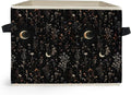Dark Witchy Moon Floral Storage Box Bins, Mystical Gothic Wildflower Botanical Collapsible Storage Basket Organizer for Bedro