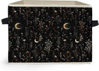 Dark Witchy Moon Floral Storage Box Bins, Mystical Gothic Wildflower Botanical Collapsible Storage Basket Organizer for Bedro
