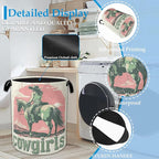 Vintage Cowgirl Laundry Basket Collapsible Laundry Hamper, Oxford Cloth Storage Bin for Room/Bathroom/Bedroom/Dormitories 16"