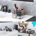 Clear Acrylic Makeup Organizers for Vanity,Countertop,3 Pack Make up Drawer Organizer With Makeup Brush Holder,Plastic Skinca