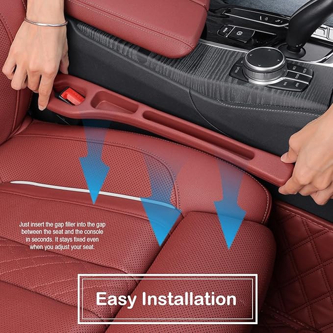 Car Seat Gap Filler, Auto Seat Gap Organizer Dual Storage Slot with Phone Holder, Universal Car Seat Catcher Accessories Plug Strip Fit Car SUV Truck, Fill the Space in Between Seat and Console, Red