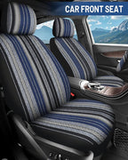 Baja Saddle Blanket Car Seat Covers Front Set with Seat Belt Pads, Washable Breathable Striped Woven Cloth Seat Covers for Ca