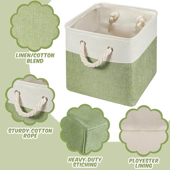 Geiserailie 6 Pcs 11 x 11 Inch Cube Storage Bins Fabric Storage Organizer Bins Foldable Cube Baskets with Sturdy Carry Handle