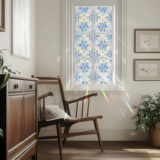 SOMWISE Rainbow Window Privacy Film,Heat Control,UV Blocking,Anti-Glare,Day & Night Privacy Protection & Decoration for Home, Bathroom,Glass Door,Static Cling,Renter-Friendly with Installation Tools