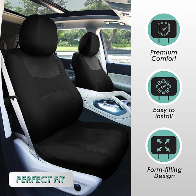 FH Group Full Set Cloth Car Seat Covers, Universal Fit Front and Split Bench Rear, Airbag Compatible, Washable for SUV, Sedan