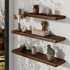 24" Rustic Walnut Wood Floating Shelves, 8 Inch Deep Wall Shelves for Home Decor, Wall Mounted Floating Shelf with Invisible 