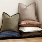 Foindtower Set of 2 Decorative Linen Fringe Lumbar Throw Pillow Covers Farmhouse Cushion Cover with Tassels Accent Pillowcase