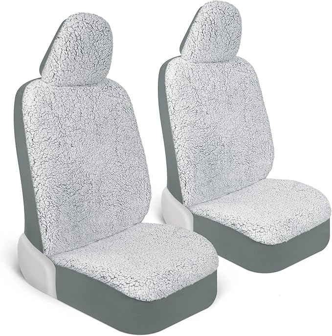 Carbella Plush Sherpa Fleece, 2 Pack Gray Seat Cover for Cars with Soft Cushioned Touch, Cute Automotive Interior Protector f