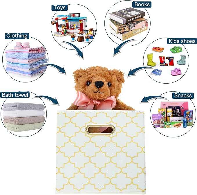 Fabric storage bins Cubes, Fabric Cube Organizer with Handle, Foldable Cube Bins for Cloth or Accessary Storage, 11x11x11, Se