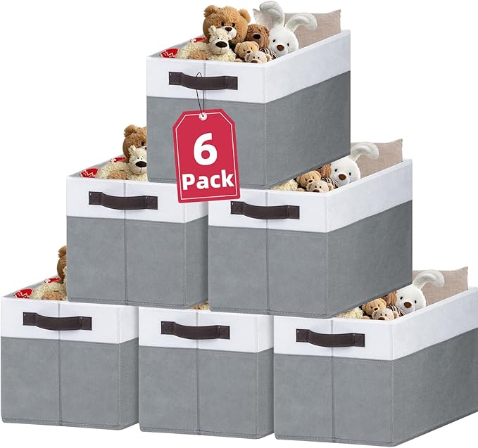 Criusia 6 Pack Clothes Bins for Organization - 16x12 Extra Large Storage Baskets for Shelves Closet Bedroom - Toy Storage Org