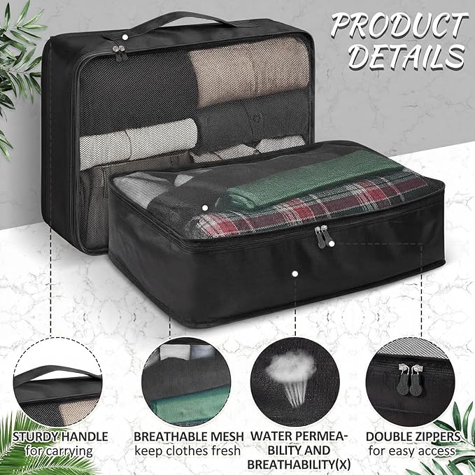 Silkfly 8 Pcs XL Packing Cube for Travel Luggage Organizer Suitcase High Capacity Large Packing Bag Bulk Reusable Mesh Travel