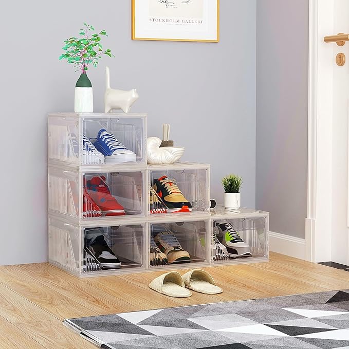 AWTATOS Shoe Storage Boxes, Thickened Shoe Storage Organizer with Clear Magnetic Door, Stackable Shoe Container with Lids, Co