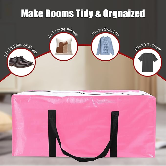 PANDA JOYS 8 Pack Extra Large Moving Bags with Zippers & Carrying Handles, Heavy-Duty Storage Tote for Space Saving Moving St