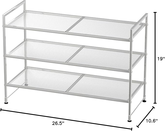 Simple Houseware 3-Tier Stackable Mesh Shoe Rack, Silver