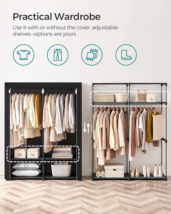 SONGMICS Closet Wardrobe, Portable Closet for Bedroom, Clothes Rail with Non-Woven Fabric Cover, Clothes Storage Organizer, 5