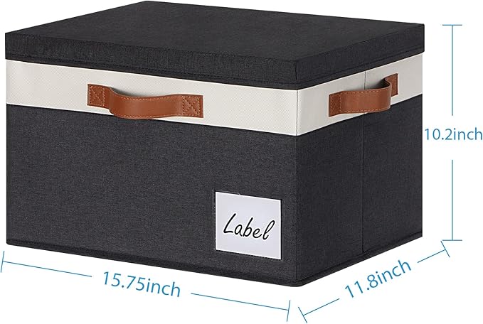 Extra Large Storage Bins with Lids, Foldable Fabric Storage Baskets with Lids, Sturdy Storage Boxes with Labels and 3 PU Hand